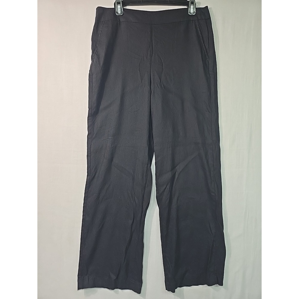 Chico's Women's 1.5 R (10) Black Linen Blend Wide Leg Pull On Elastic Waist Pant